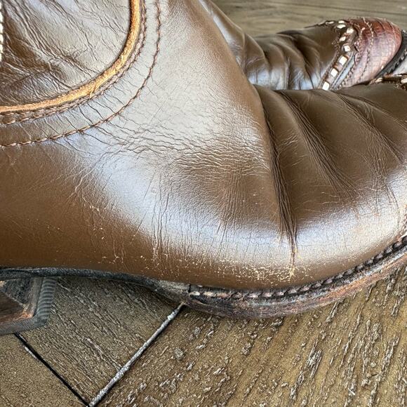 VTG Tony Lama Two Tone Lizard Wingtip Two Tone Cowgirl Rodeo Western Boots 6B - Picture 2 of 12